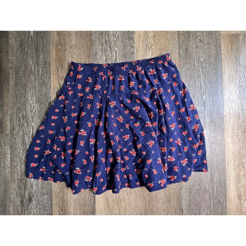 Old Navy Mini Skirt Womens Medium Blue Floral Elastic Waist Pleated Flare
